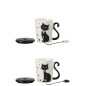 Lote de 2 tazas de gatos con tapa y cuchara de porcelana blanco y negro 11x8x11cm Lote de 2 tazas de gatos con tapa y cuchara de porcelana blanco y negro 11x8x11cm