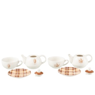 Set di 2 teiere e tazze in ceramica marrone 16,5x11x14 cm