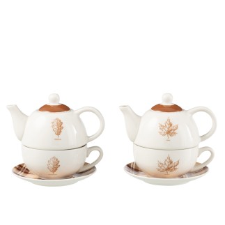 Set di 2 teiere e tazze in ceramica marrone 16,5x11x14 cm