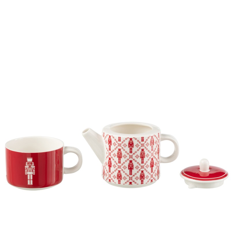 Théière avec tasse en céramique rouge 28.5x9.5x18.5 cm