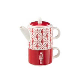 Théière avec tasse en céramique rouge 28.5x9.5x18.5 cm