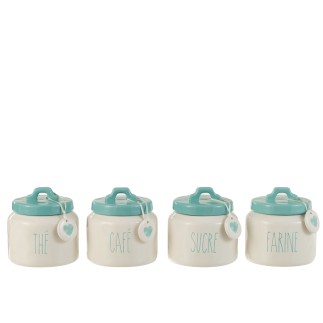 Set de 4 pots de conservation en céramique blanc 13x13x11 cm