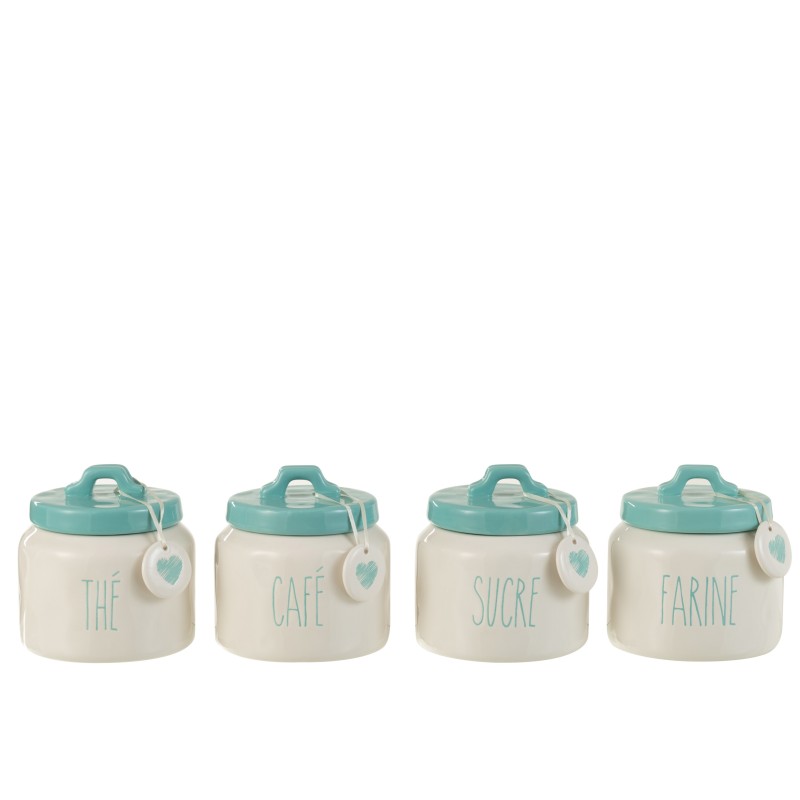 Set de 4 pots de conservation en céramique blanc 13x13x11 cm Set de 4 pots de conservation en céramique blanc 13x13x11 cm