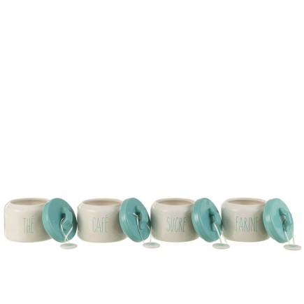 Set de 4 pots de conservation en céramique blanc 13x13x11 cm