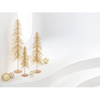 Sapin de Noël décoratif en plastique doré 10x10x32 cm