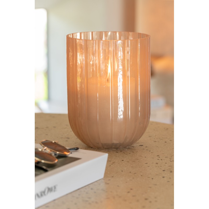 Vaso con linea in vetro rosa 15x15x21 cm Vaso con linea in vetro rosa 15x15x21 cm