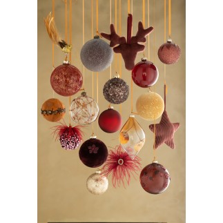 Boite de 4 boules de Noël en verre Bordeaux 12x12x12 cm