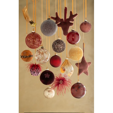 Boite de 4 boules de Noël en verre Bordeaux 12x12x12 cm