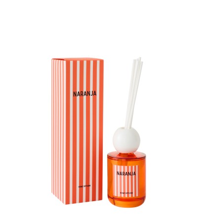 Difusor com palitos «Mandarina» em vidro laranja 7,5 x 7,5 x 26,5 cm