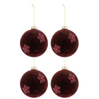 Boite de 4 boules de Noël en verre Bordeaux 12x12x12 cm