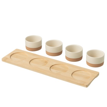 Juego de tapas de 4 cuencos de cerámica blanca, 35 x 9,5 x 5 cm