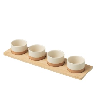 Conjunto de tapas com 4 taças de cerâmica branca, 35 x 9,5 x 5 cm