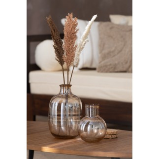 Vaso a sfera con collo in vetro marrone 15x15x19 cm