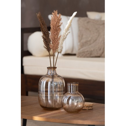 Vaso a sfera con collo in vetro marrone 15x15x19 cm