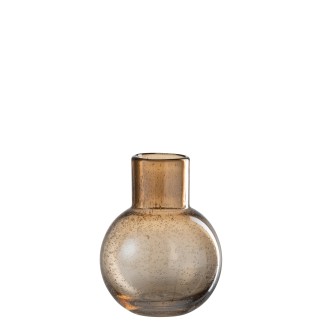 Jarrón redondo con cuello de vidrio marrón 15x15x19 cm