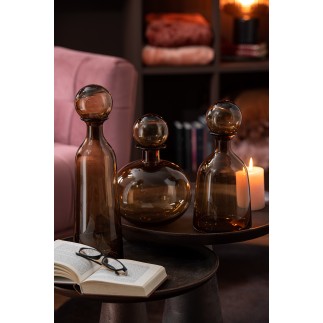 Bouteille décorative ronde avec bouchon en verre marron 21x21x29 cm