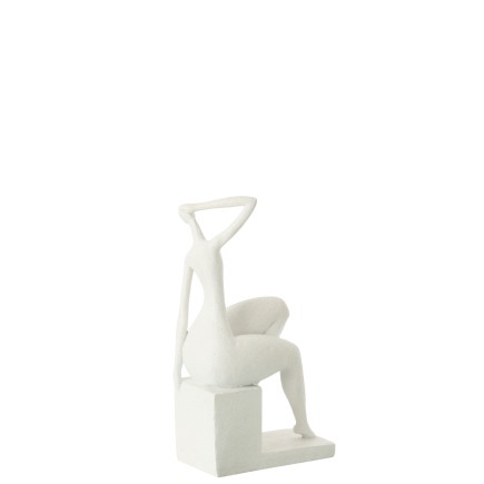 Statuetta donna seduta in poliresina bianca 18x9x31,5 cm