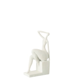 Figurine femme assise en polyrésine blanc 18x9x31.5 cm