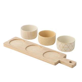 Conjunto de tapas com 3 taças em cerâmica bege, 39 x 10 x 6 cm