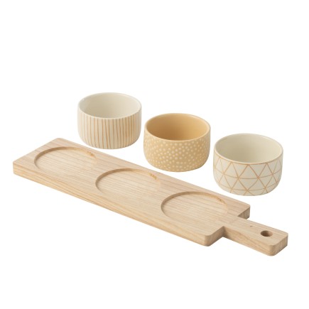 Juego de tapas: 3 cuencos de cerámica beige, 39 x 10 x 6 cm