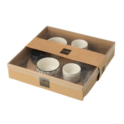 Conjunto de tapas com 6 taças de cerâmica preta, 29 x 29 x 5,5 cm