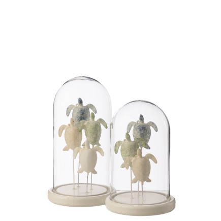 Cloche décorative avec tortue en verre socle blanc 17.5x17.5x26 cm