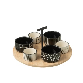 Conjunto de tapas com 6 taças de cerâmica preta, 29 x 29 x 5,5 cm