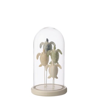 Campana decorativa con tortuga de cristal y base blanca 17,5 x 17,5 x 26 cm