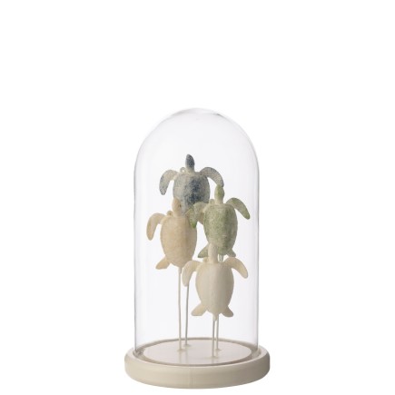 Campainha decorativa com tartaruga em vidro e base branca 17,5 x 17,5 x 26 cm