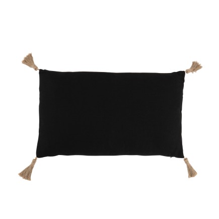 Cojín rectangular con borlas de algodón negro de 50x30cm - Cojín para exteriores