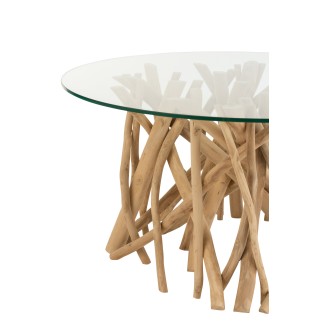 Table de salon verre en bois naturel 80x80x41.5 cm