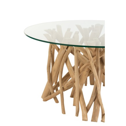 Table de salon verre en bois naturel 80x80x41.5 cm