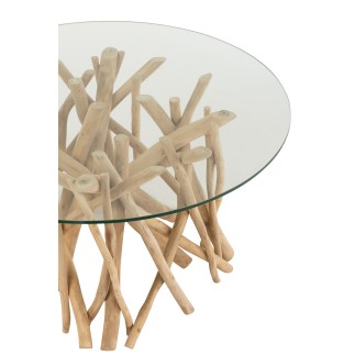 Table de salon verre en bois naturel 80x80x41.5 cm