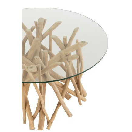Table de salon verre en bois naturel 80x80x41.5 cm