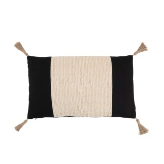 Cuscino rettangolare con pompon in cotone nero 50x30cm - Cuscino da esterno
