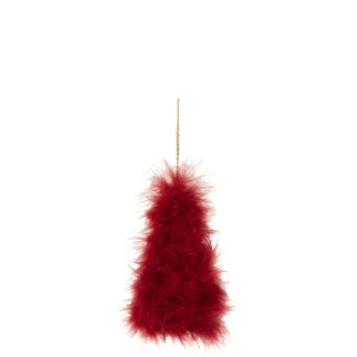 Sapin de Noël à suspendre en Plumes rouge 9x9x14 cm