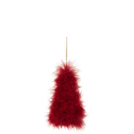 Sapin de Noël à suspendre en Plumes rouge 9x9x14 cm