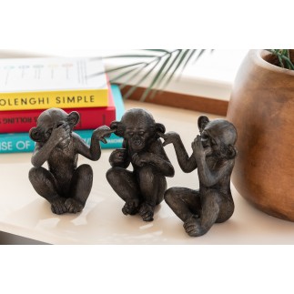 Set de 3 singes de la sagesse en résine marron 13x9x15 cm