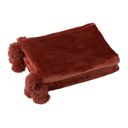 Plaid avec pompon en polyester marsala 170x130cm