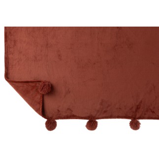 Plaid avec pompon en polyester marsala 170x130cm