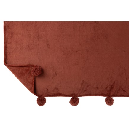 Plaid avec pompon en polyester marsala 170x130cm