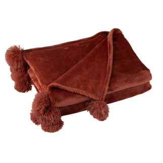 Plaid con pompon in poliestere marsala 170x130cm
