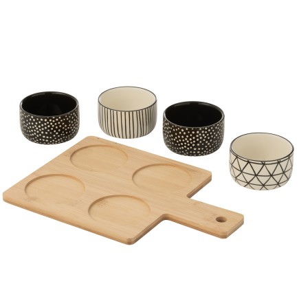 Conjunto de tapas com 4 taças de cerâmica preta, 31 x 21,5 x 6 cm