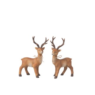 Lot de 2 cerf debout en céramique marron 14.5x7x21.5 cm