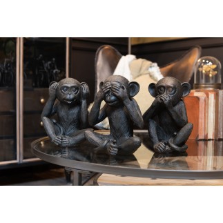 Set de 3 singes de la sagesse en résine marron 18x16x23 cm