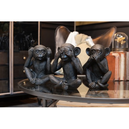 Set de 3 singes de la sagesse en résine marron 18x16x23 cm