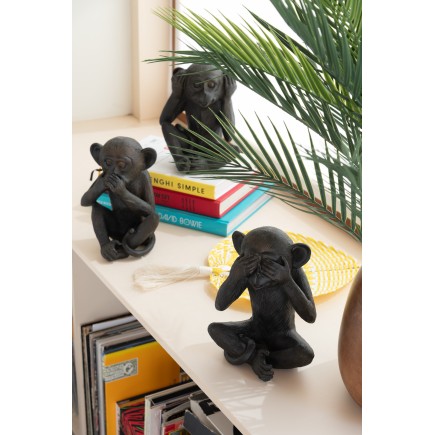 Set de 3 singes de la sagesse en résine marron 18x16x23 cm