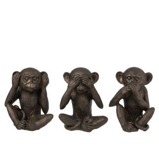 Set di 3 scimmie della saggezza in resina marrone 18x16x23 cm