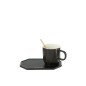 Taza con platillo y cuchara de cerámica negra 17.8*12.2*8cm Taza con platillo y cuchara de cerámica negra 17.8*12.2*8cm