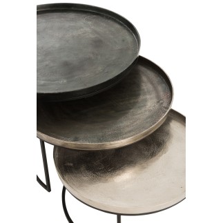 Set di 3 tavolini impilabili in alluminio nero 77,5x77,5x45,5 cm